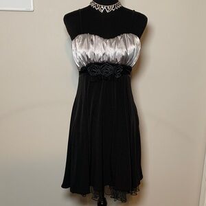 Snap Black & Silver Empire Waist Cocktail Dress | Y2K Chiffon Party Dress